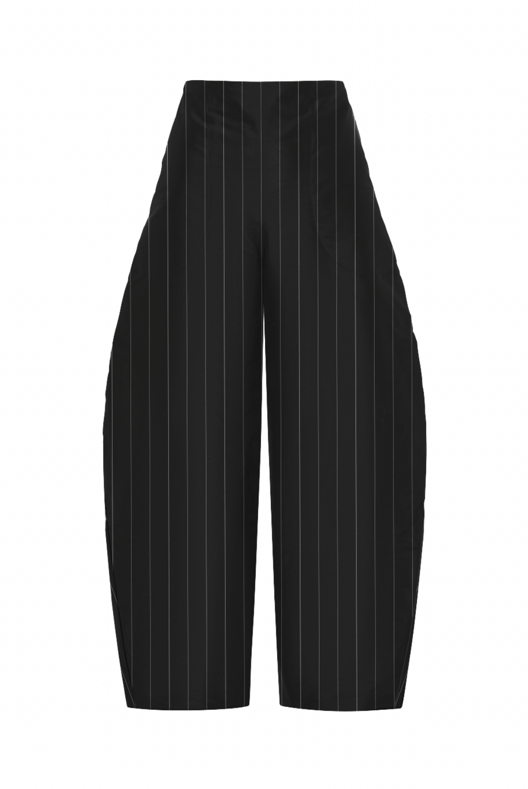 BLACK WOOL BLEND PINSTRIPE TROUSERS IN DEADSTOCK FABRIC - CUT OUT IMAGE