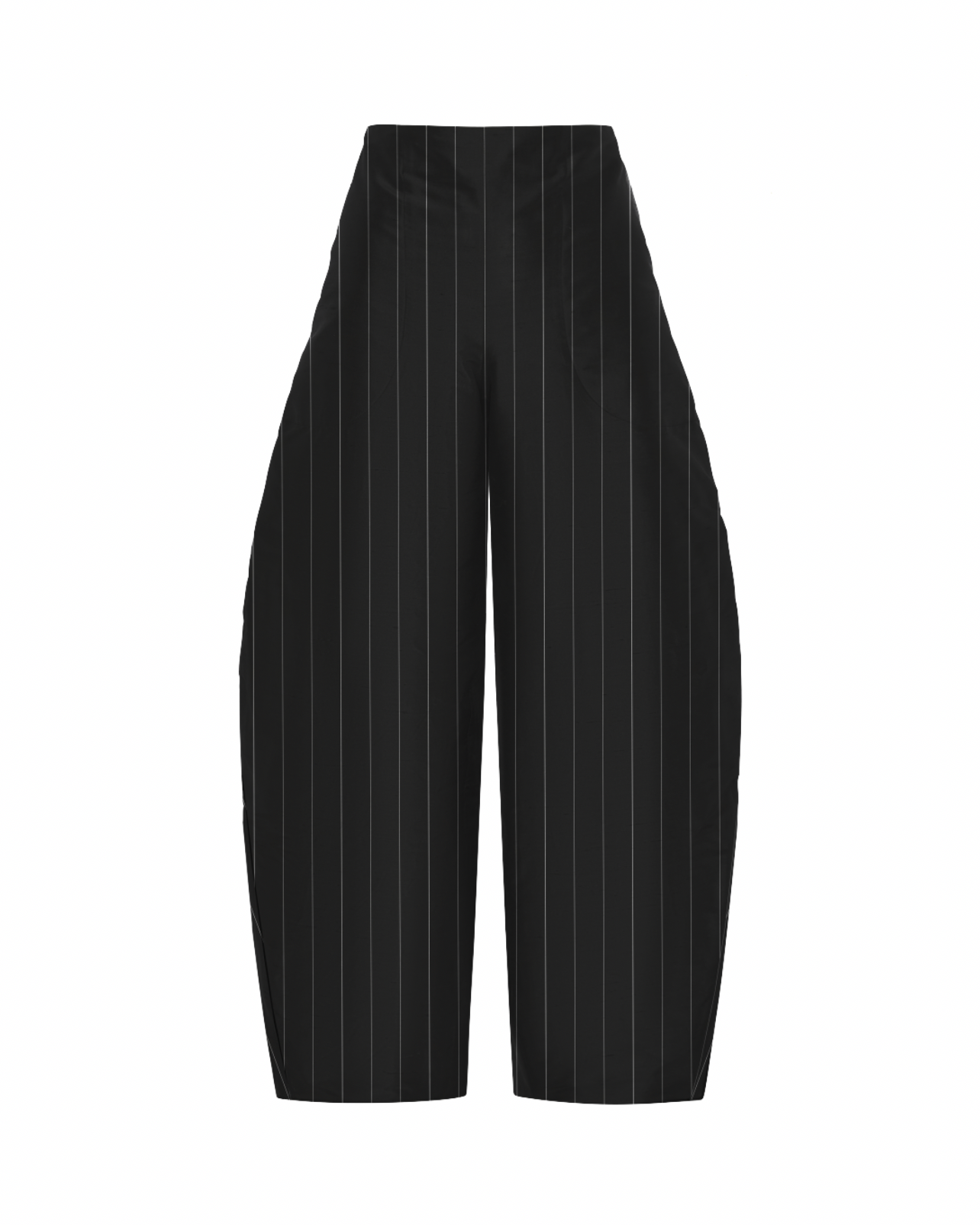 BLACK WOOL BLEND PINSTRIPE TROUSERS IN DEADSTOCK FABRIC - CUT OUT IMAGE